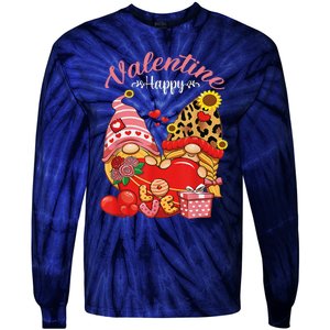 Cute Happy Valentines Day Gnomes With Leopard Sunflower Valentine Day Tie-Dye Long Sleeve Shirt