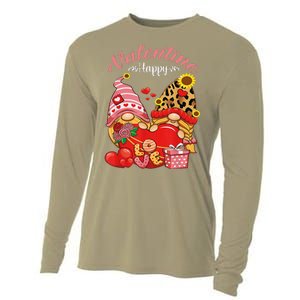 Cute Happy Valentines Day Gnomes With Leopard Sunflower Valentine Day Cooling Performance Long Sleeve Crew