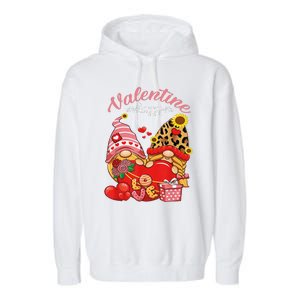 Cute Happy Valentines Day Gnomes With Leopard Sunflower Valentine Day Garment-Dyed Fleece Hoodie