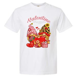 Cute Happy Valentines Day Gnomes With Leopard Sunflower Valentine Day Garment-Dyed Heavyweight T-Shirt