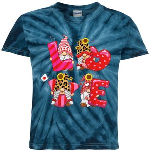 Cute Happy Valentines Day Gnomes With Leopard Sunflower Valentine Love Day Kids Tie-Dye T-Shirt