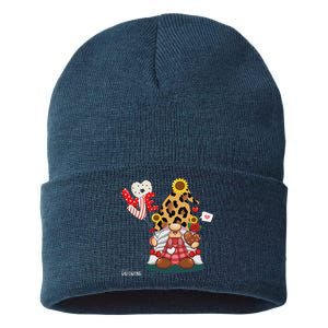 Cute Happy Valentines Day Gnomes With Leopard Sunflower Valentine Sustainable Knit Beanie