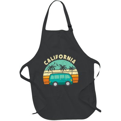 California Hippie Van Surfer Palm Tree Beach Vibes Full-Length Apron With Pockets