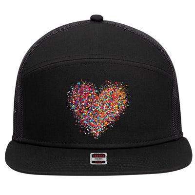 Confetti Heart Valentines Day 7 Panel Mesh Trucker Snapback Hat