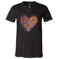 Confetti Heart Valentines Day V-Neck T-Shirt