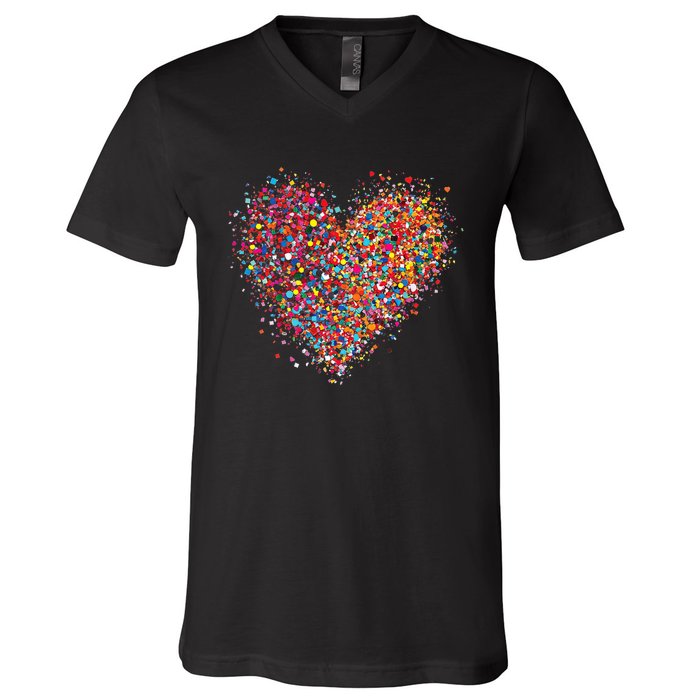 Confetti Heart Valentines Day V-Neck T-Shirt