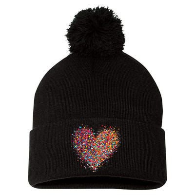 Confetti Heart Valentines Day Pom Pom 12in Knit Beanie