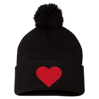 Cute Heart Valentines Day Vintage Distressed Red Pom Pom 12in Knit Beanie