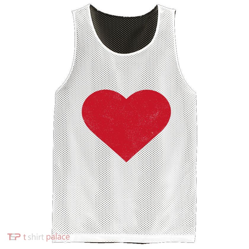 Cute Heart Valentines Day Vintage Distressed Red Mesh Reversible Basketball Jersey Tank