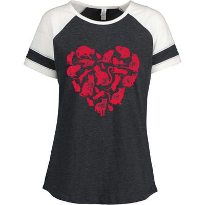 Cat Heart Valentines Day Funny Kitty Kitten Lovers Enza Ladies Jersey Colorblock Tee