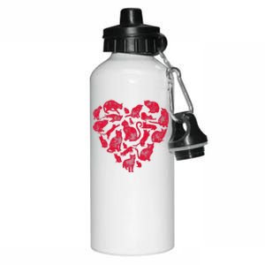 Cat Heart Valentines Day Funny Kitty Kitten Lovers Aluminum Water Bottle