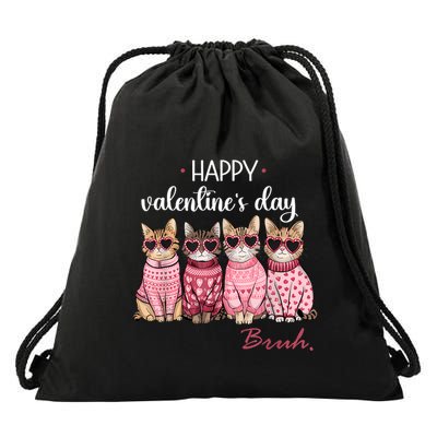 Cats Happy Valentines Day Bruh Boy Cats Lovers Drawstring Bag