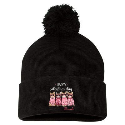Cats Happy Valentines Day Bruh Boy Cats Lovers Pom Pom 12in Knit Beanie