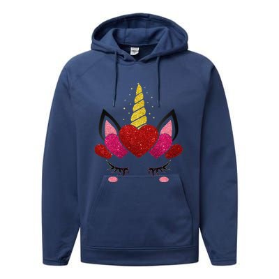 Cute Heart Valentine's Day For Women Unicorn Face Performance Fleece Hoodie