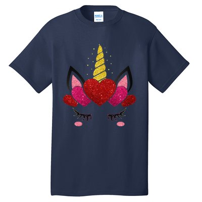 Cute Heart Valentine's Day For Women Unicorn Face Tall T-Shirt