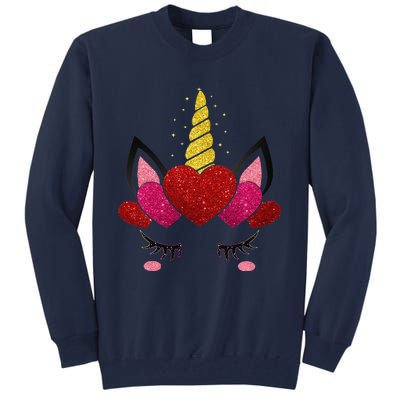 Cute Heart Valentine's Day For Women Unicorn Face Tall Sweatshirt