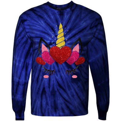 Cute Heart Valentine's Day For Women Unicorn Face Tie-Dye Long Sleeve Shirt