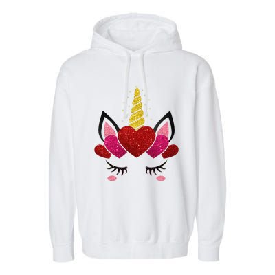 Cute Heart Valentine's Day For Women Unicorn Face Garment-Dyed Fleece Hoodie