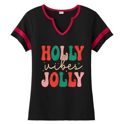 Cute Holly Vibes Jolly Ladies Halftime Notch Neck Tee