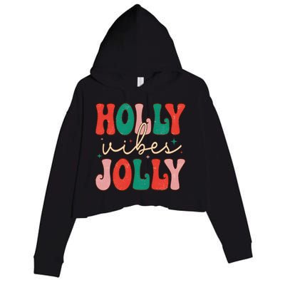 Cute Holly Vibes Jolly Crop Fleece Hoodie