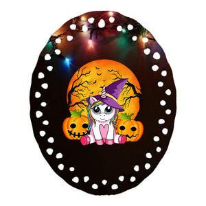 Cute Halloween Women Witchy Unicorn Halloween Ceramic Oval Ornament