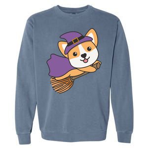 Corgi Halloween Witch Costume Dogs Halloween Gift Garment-Dyed Sweatshirt