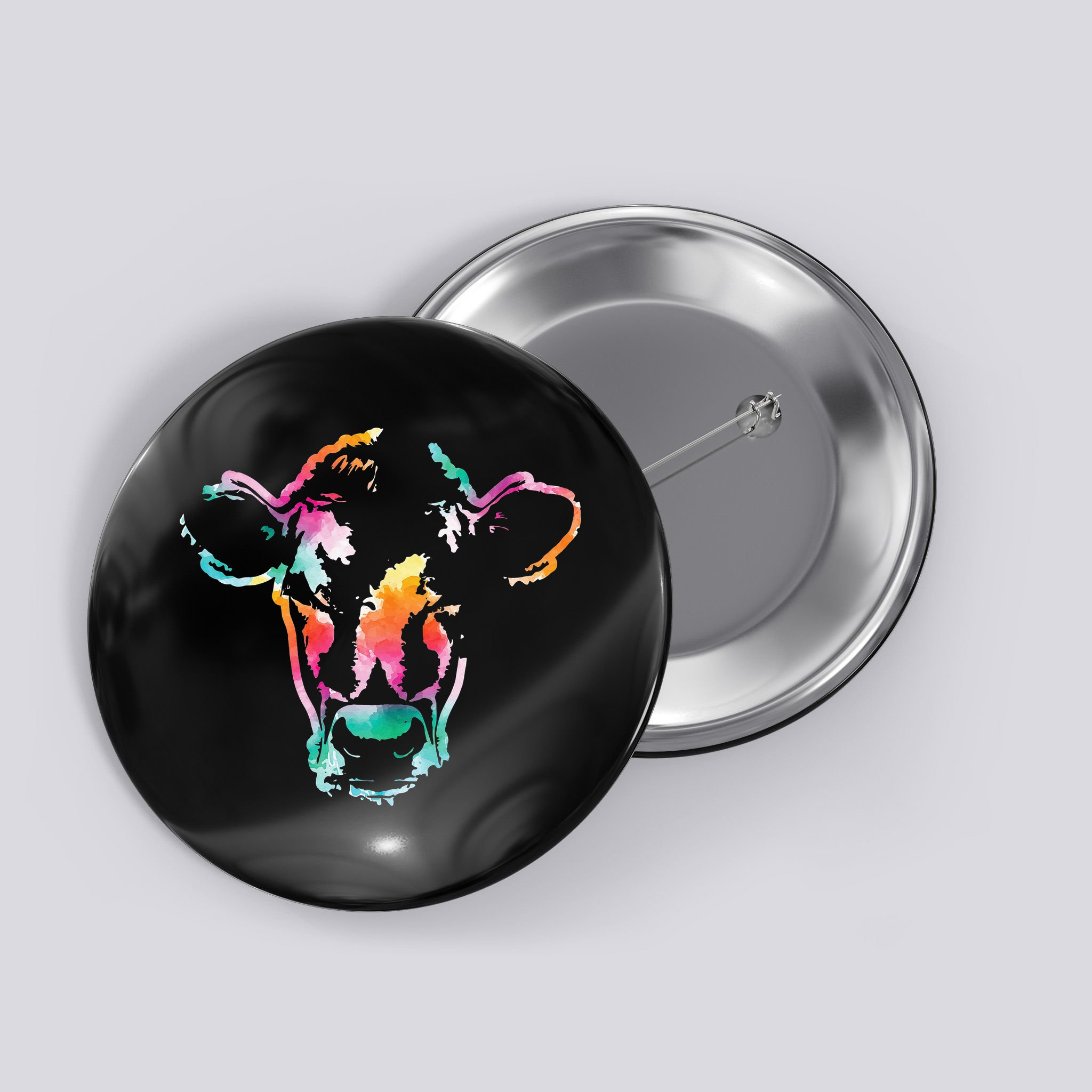 Cow Head Watercolor Art Farm Cow Lover Button