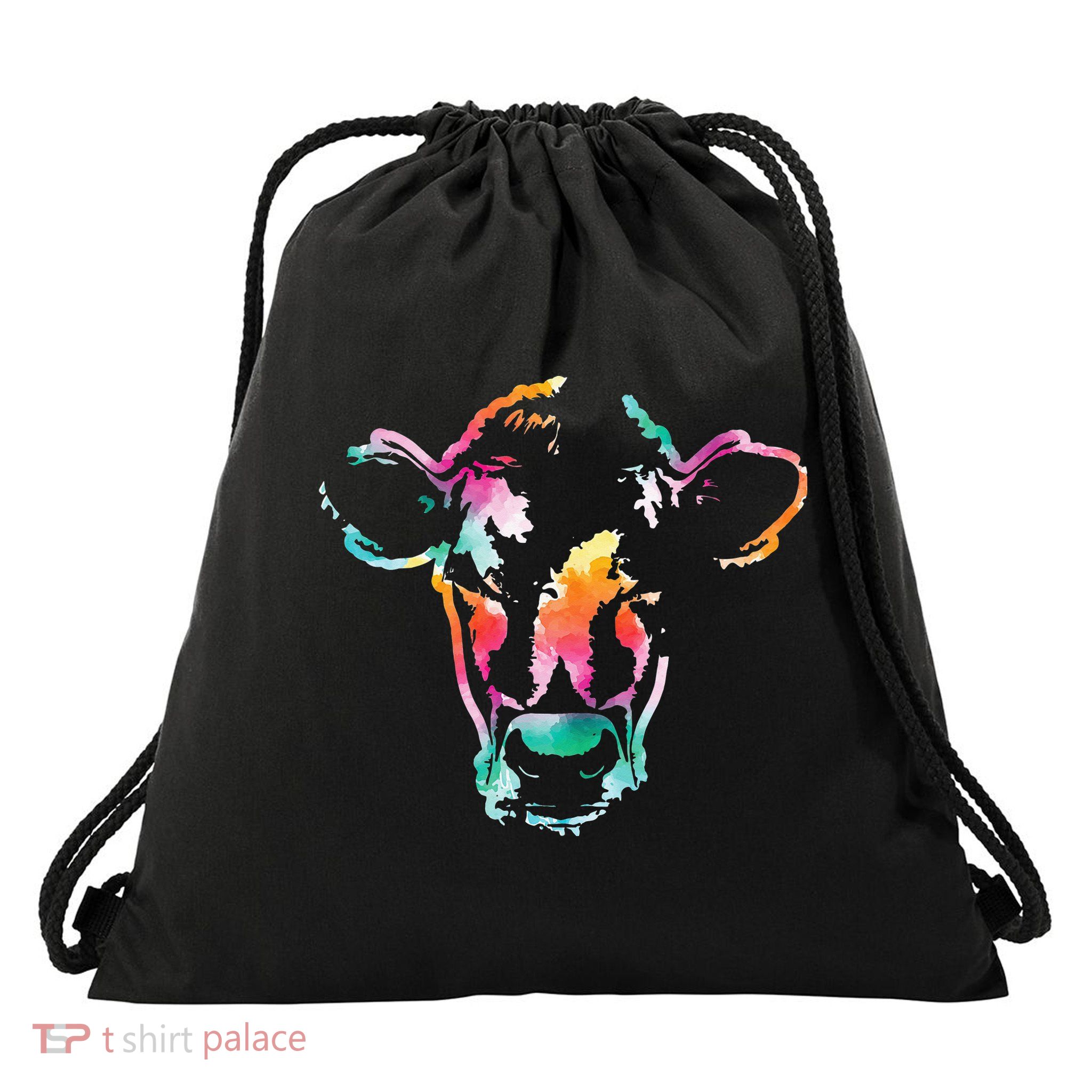 Cow Head Watercolor Art Farm Cow Lover Drawstring Bag