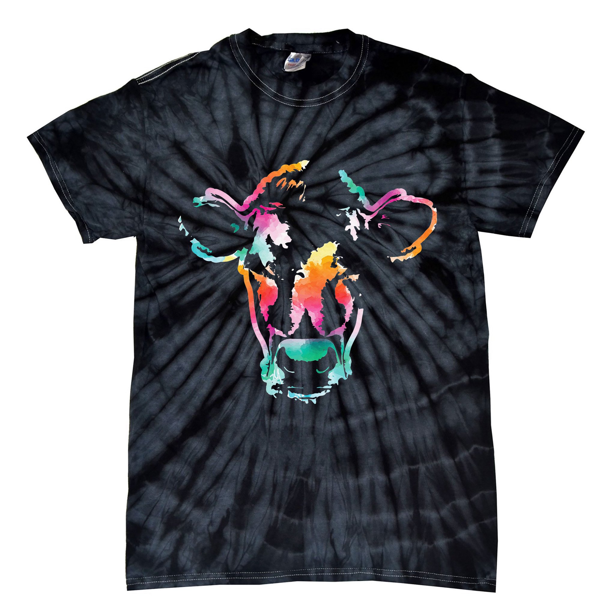 Cow Head Watercolor Art Farm Cow Lover Tie-Dye T-Shirt