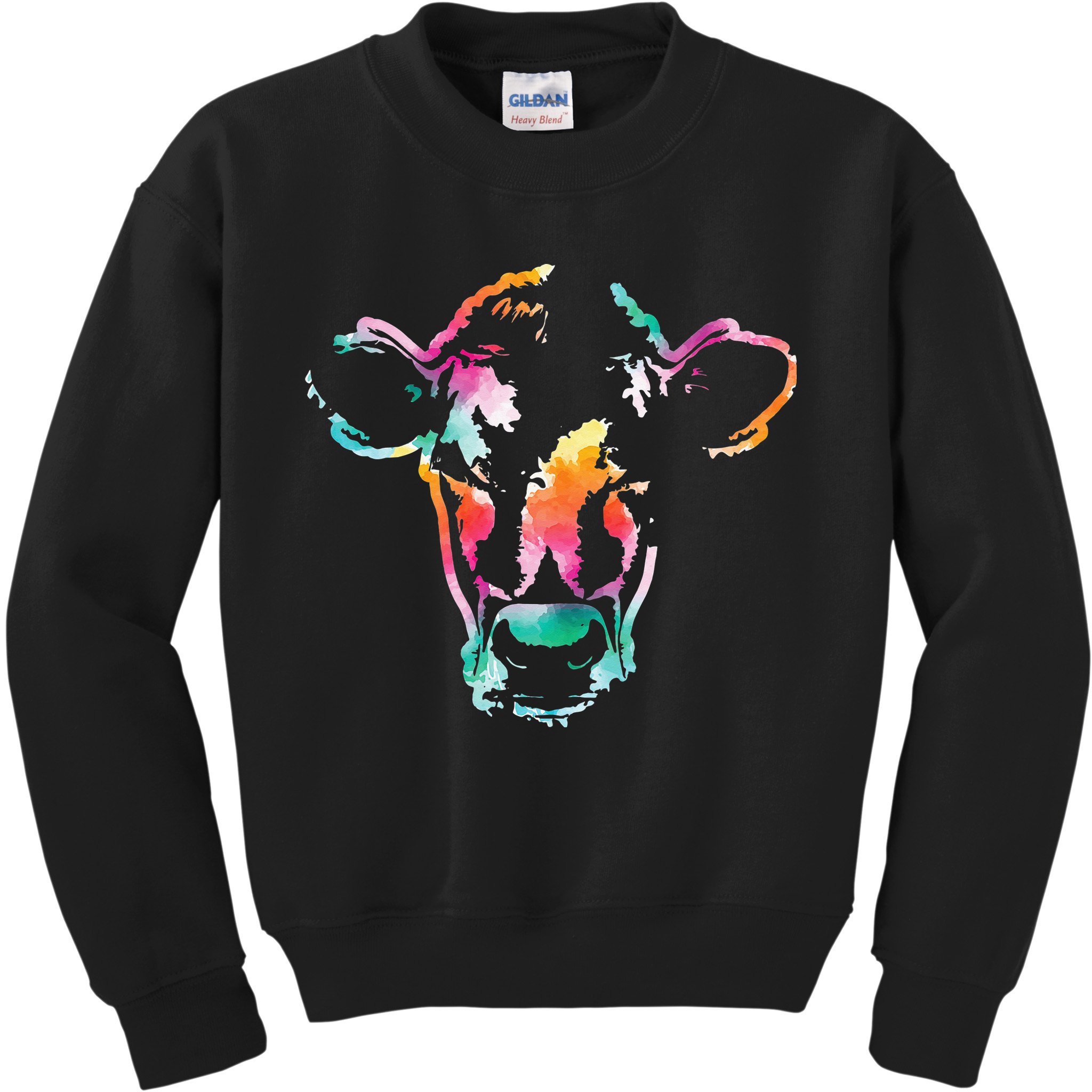 Cow Head Watercolor Art Farm Cow Lover Kids Sweatshirt