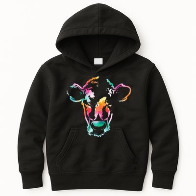Cow Head Watercolor Art Farm Cow Lover Kids Hoodie