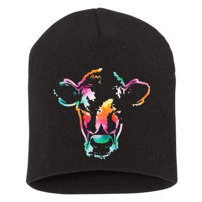 Cow Head Watercolor Art Farm Cow Lover Short Acrylic Beanie