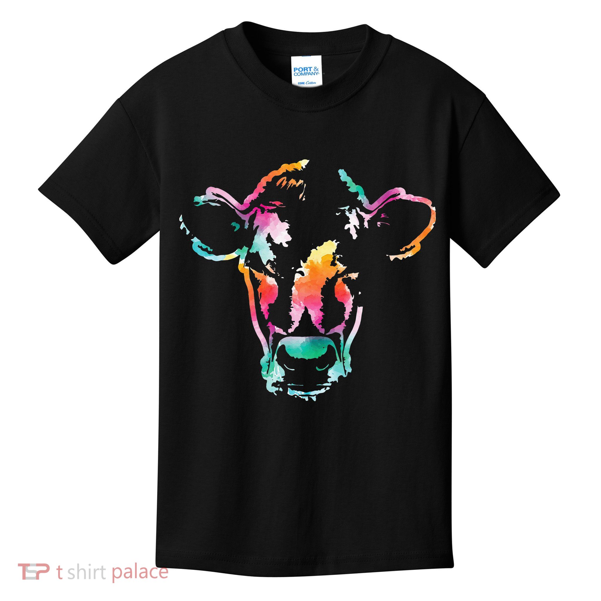 Cow Head Watercolor Art Farm Cow Lover Kids T-Shirt