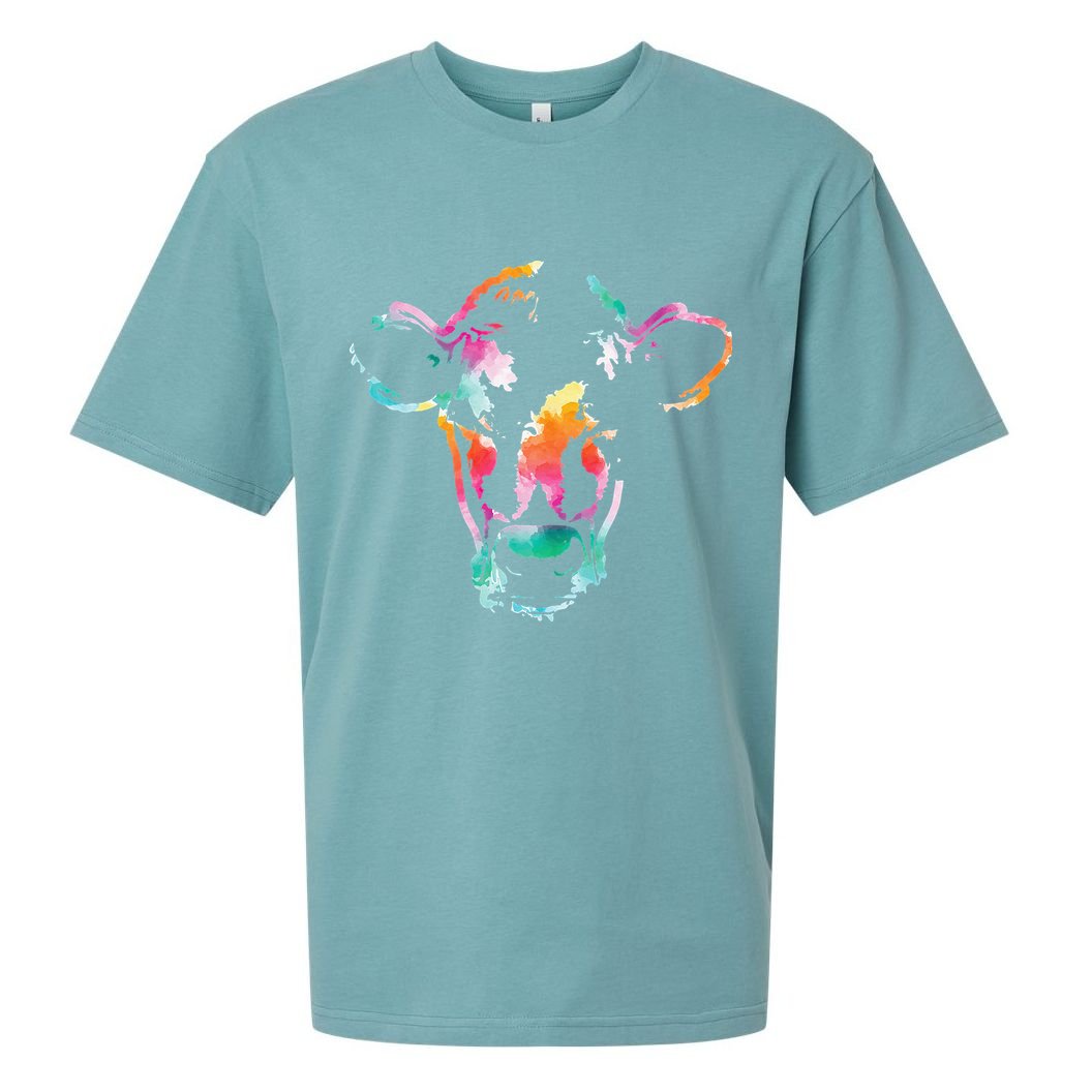 Cow Head Watercolor Art Farm Cow Lover Sueded Cloud Jersey T-Shirt