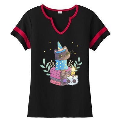 Cute Halloween Witch Cat Ladies Halftime Notch Neck Tee