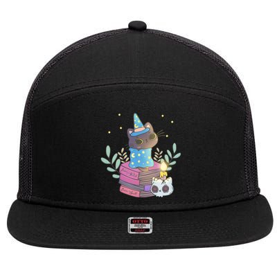 Cute Halloween Witch Cat 7 Panel Mesh Trucker Snapback Hat