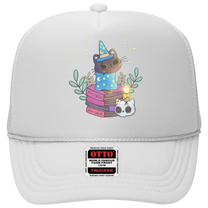 Cute Halloween Witch Cat High Crown Mesh Back Trucker Hat