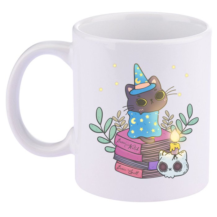Cute Halloween Witch Cat 11oz C Handle Ceramic Mug