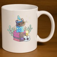 Cute Halloween Witch Cat 11oz C Handle Ceramic Mug