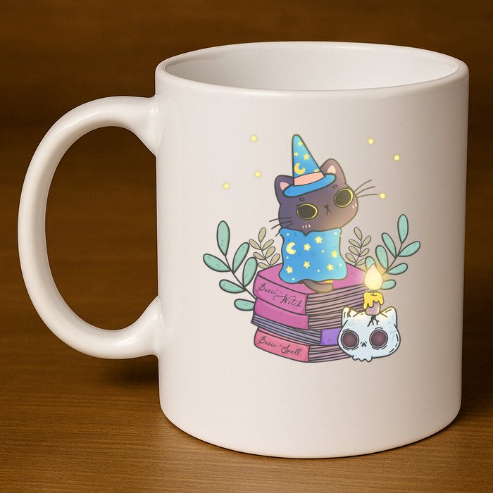 Cute Halloween Witch Cat 11oz C Handle Ceramic Mug