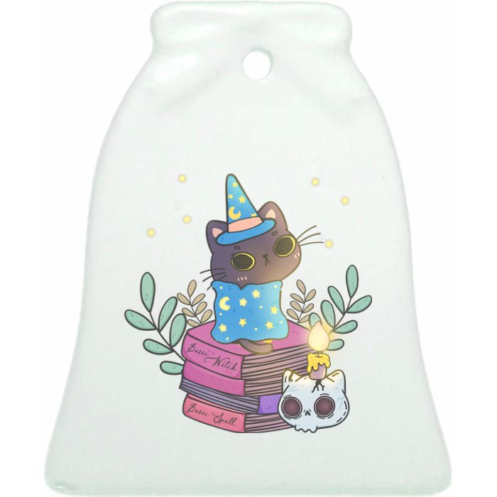 Cute Halloween Witch Cat Ceramic Bell Ornament