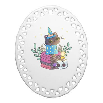 Cute Halloween Witch Cat Ceramic Oval Ornament