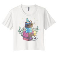 Cute Halloween Witch Cat Women's Crop Top Tee