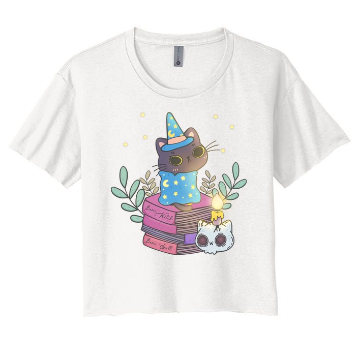 Cute Halloween Witch Cat Women's Crop Top Tee