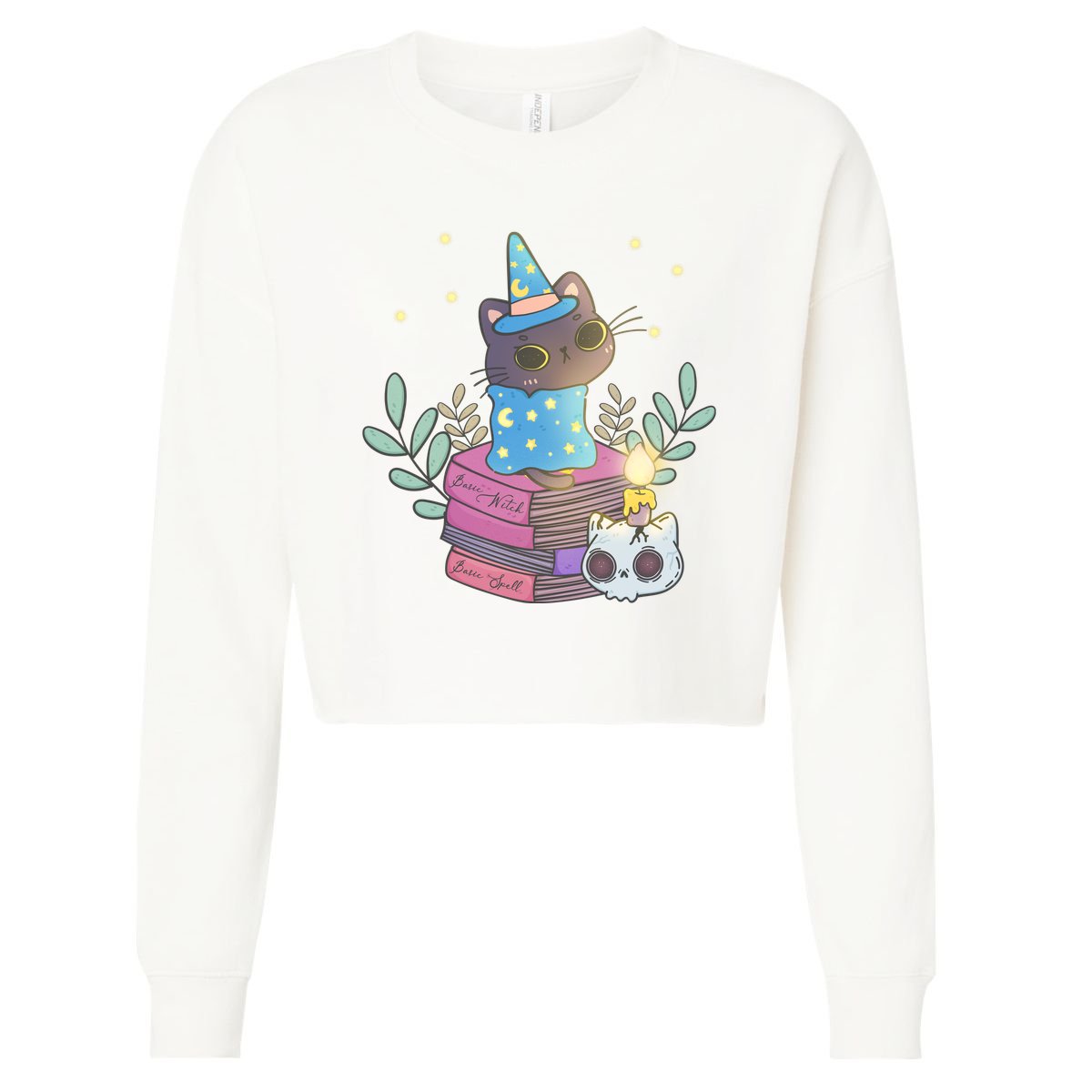 Cute Halloween Witch Cat Cropped Pullover Crew