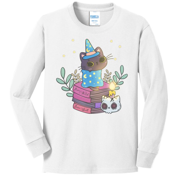 Cute Halloween Witch Cat Kids Long Sleeve Shirt