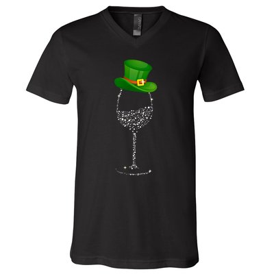 Clover Hat Wine Ing Party St Patricks Day Meaningful Gift V-Neck T-Shirt