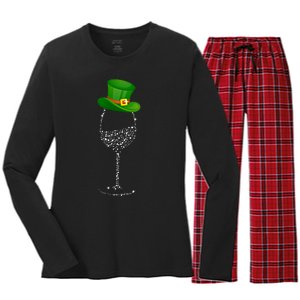 Clover Hat Wine Ing Party St Patricks Day Meaningful Gift Women's Long Sleeve Flannel Pajama Set 