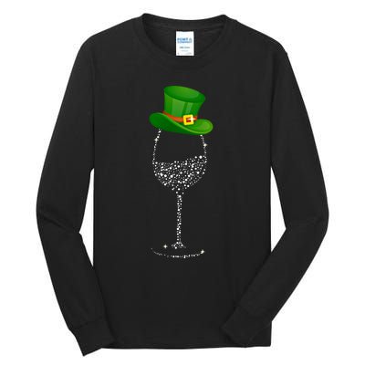 Clover Hat Wine Ing Party St Patricks Day Meaningful Gift Tall Long Sleeve T-Shirt