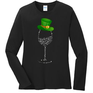 Clover Hat Wine Ing Party St Patricks Day Meaningful Gift Ladies Long Sleeve Shirt